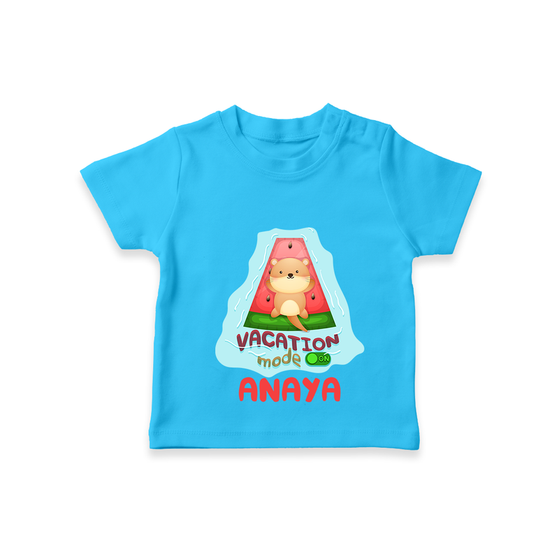 "Float away on clouds of joy with our "Vacation Mode On" Customized Kids T-Shirt" - SKY BLUE - 0 - 5 Months Old (Chest 17")