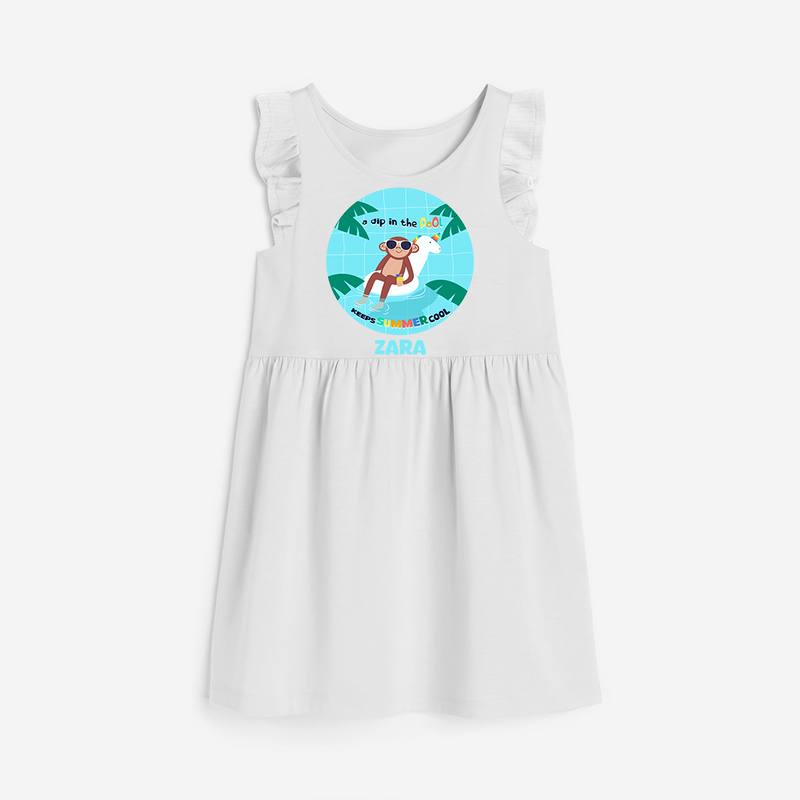 Explore nature's wonders in our "A Dip in the Pool & Keeps Summer Cool" Customized Frock - WHITE - 0 - 6 Months Old (Chest 18")