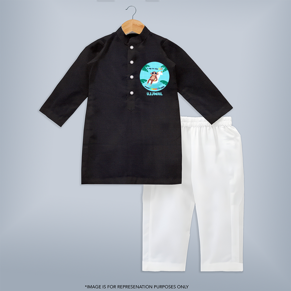 Explore nature's wonders in our "A Dip in the Pool & Keeps Summer Cool" Customized Kids Kurta set - BLACK - 0 - 6 Months Old (Chest 22", Waist 18", Pant Length 16")