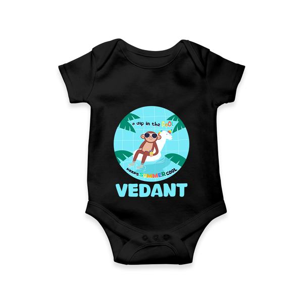 "Explore nature's wonders in our "A Dip in the Pool & Keeps Summer Cool" Customized Kids Romper" - BLACK - 0 - 3 Months Old (Chest 16")