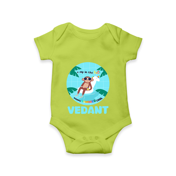 "Explore nature's wonders in our "A Dip in the Pool & Keeps Summer Cool" Customized Kids Romper" - LIME GREEN - 0 - 3 Months Old (Chest 16")