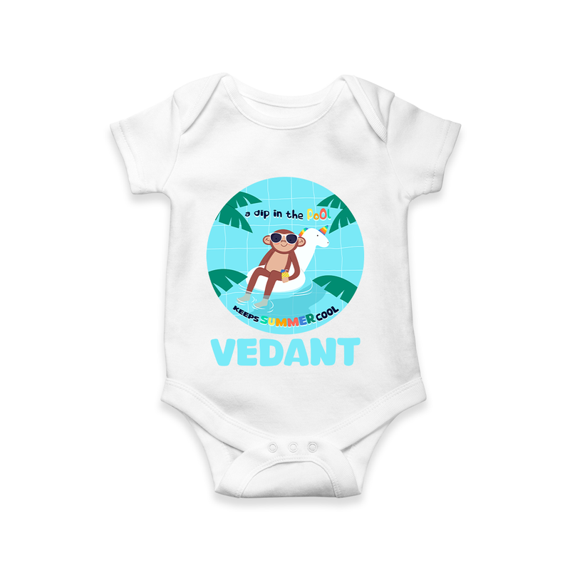 "Explore nature's wonders in our "A Dip in the Pool & Keeps Summer Cool" Customized Kids Romper" - WHITE - 0 - 3 Months Old (Chest 16")