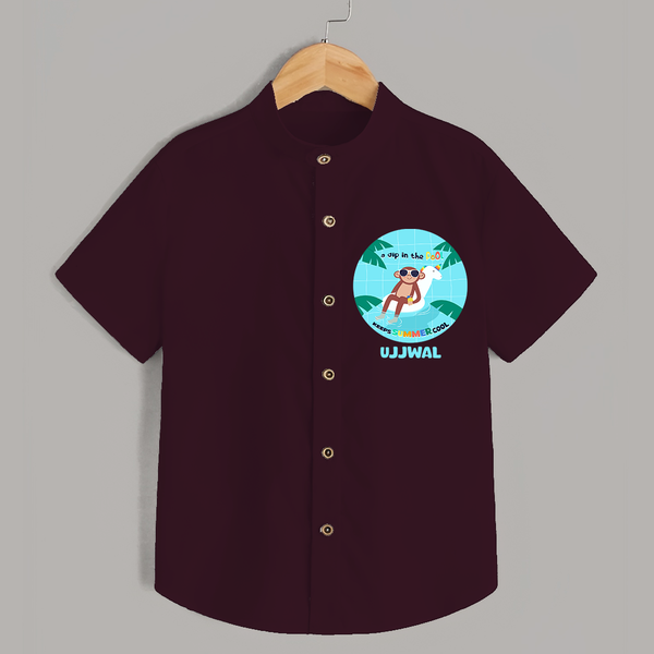 Explore nature's wonders in our "A Dip in the Pool & Keeps Summer Cool" Customized Kids Shirts - MAROON - 0 - 6 Months Old (Chest 21")