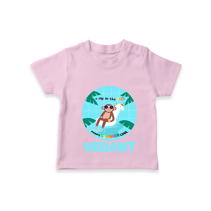 "Explore nature's wonders in our "A Dip in the Pool & Keeps Summer Cool" Customized Kids T-Shirt" - PINK - 0 - 5 Months Old (Chest 17")