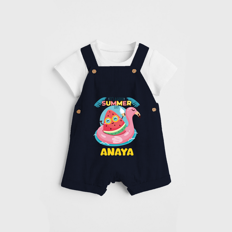 Unleash your inner adventurer with our "It's a Good Summer Day" Customized Kids Dungaree set - NAVY BLUE - 0 - 3 Months Old (Chest 17")