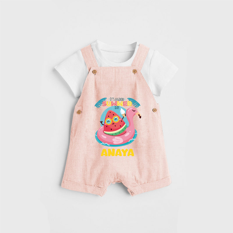 Unleash your inner adventurer with our "It's a Good Summer Day" Customized Kids Dungaree set - PEACH - 0 - 3 Months Old (Chest 17")