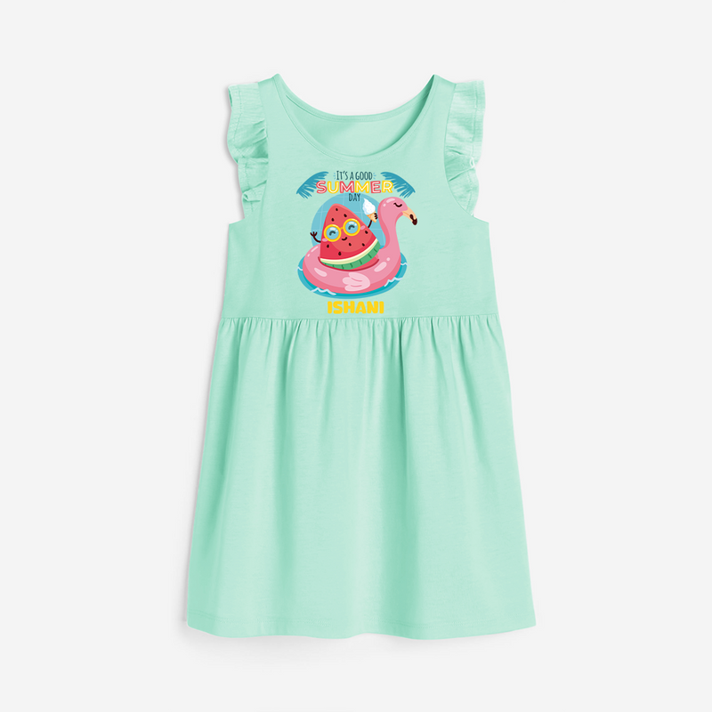 Unleash your inner adventurer with our "It's a Good Summer Day" Customized Frock - TEAL GREEN - 0 - 6 Months Old (Chest 18")