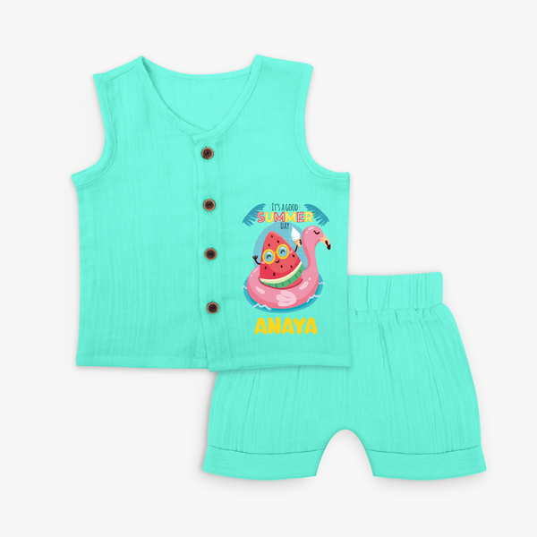 Unleash your inner adventurer with our "It's a Good Summer Day" Customized Kids Jabla set - AQUA GREEN - 0 - 3 Months Old (Chest 9.8")