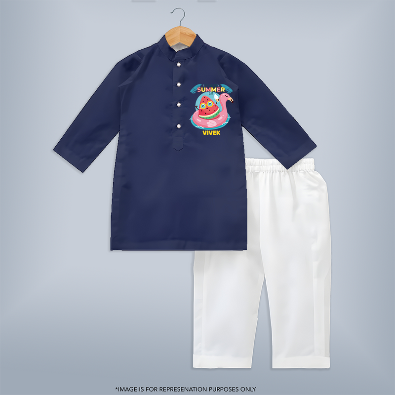 Unleash your inner adventurer with our "It's a Good Summer Day" Customized Kids Kurta set - NAVY BLUE - 0 - 6 Months Old (Chest 22", Waist 18", Pant Length 16")