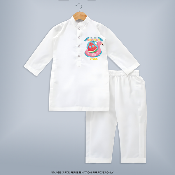 Unleash your inner adventurer with our "It's a Good Summer Day" Customized Kids Kurta set - WHITE - 0 - 6 Months Old (Chest 22", Waist 18", Pant Length 16")