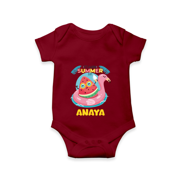 "Unleash your inner adventurer with our "It's a Good Summer Day" Customized Kids Romper" - MAROON - 0 - 3 Months Old (Chest 16")
