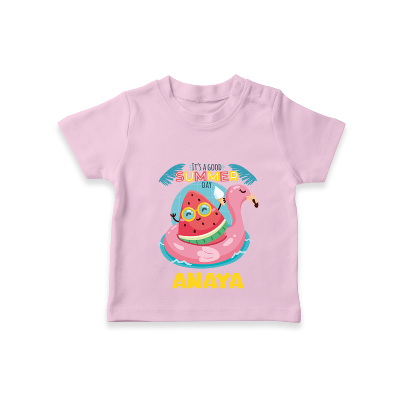 "Unleash your inner adventurer with our "It's a Good Summer Day" Customized Kids T-Shirt" - PINK - 0 - 5 Months Old (Chest 17")