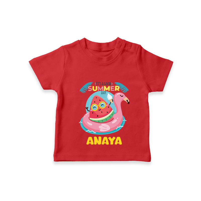 "Unleash your inner adventurer with our "It's a Good Summer Day" Customized Kids T-Shirt" - RED - 0 - 5 Months Old (Chest 17")