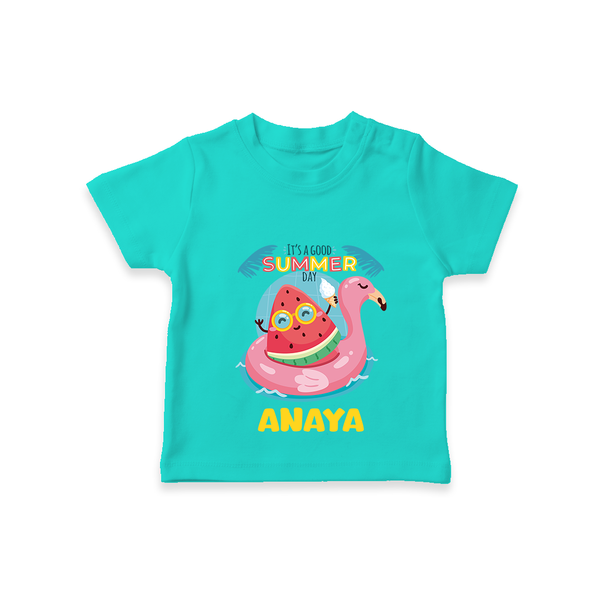 "Unleash your inner adventurer with our "It's a Good Summer Day" Customized Kids T-Shirt" - TEAL - 0 - 5 Months Old (Chest 17")