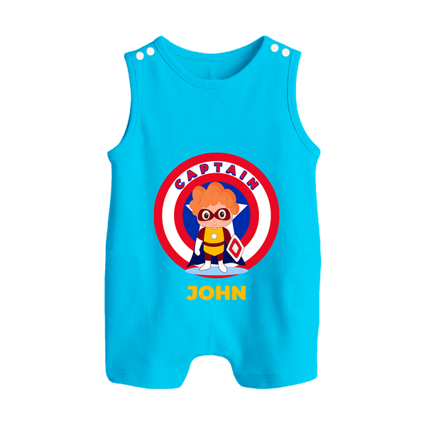 Little Captain America Romper Suit / Sleeveless Romper | Personalized Romper Suit / Sleeveless Romper for Baby Heroes - SKY BLUE - 0 - 5 Months Old (Chest 18")