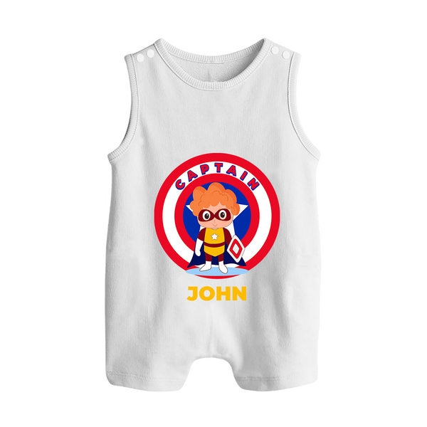 Little Captain America Romper Suit / Sleeveless Romper | Personalized Romper Suit / Sleeveless Romper for Baby Heroes - WHITE - 0 - 5 Months Old (Chest 18")