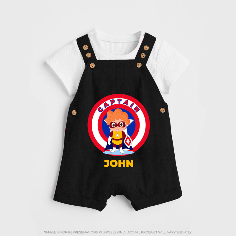 Little Captain America Dungaree Set | Personalized Dungaree Set for Baby Heroes - BLACK - 0 - 5 Months Old (Chest 18")