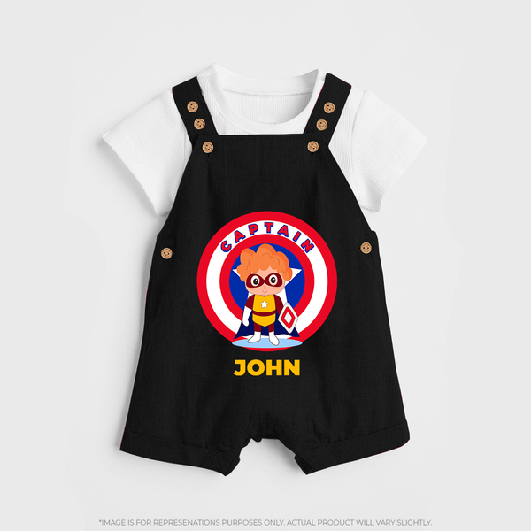 Little Captain America Dungaree Set | Personalized Dungaree Set for Baby Heroes - BLACK - 0 - 5 Months Old (Chest 18")