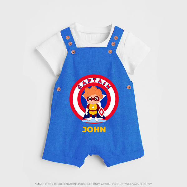 Little Captain America Dungaree Set | Personalized Dungaree Set for Baby Heroes - COBALT BLUE - 0 - 5 Months Old (Chest 18")