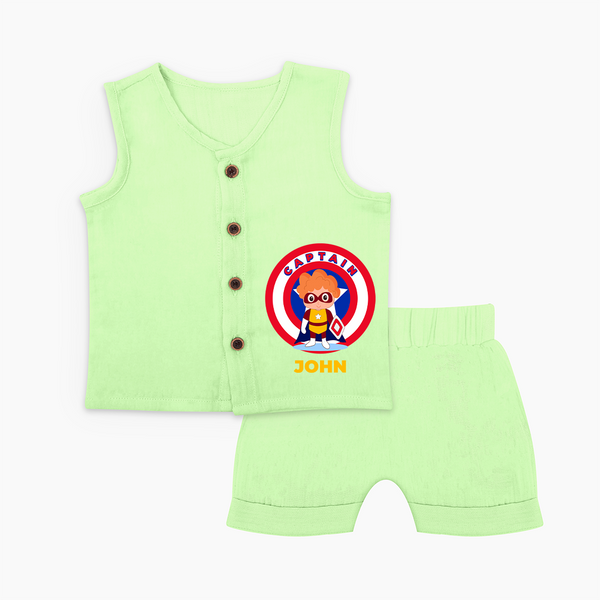Little Captain America Jabla Set | Personalized Jabla Set for Baby Heroes - PASTEL GREEN - 0 - 3 Months Old (Chest 9.8")
