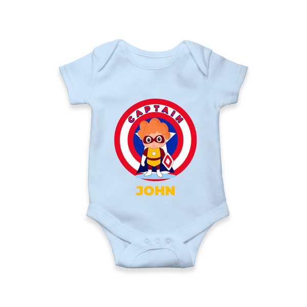 Little Captain America Romper | Personalized Romper for Baby Heroes - BABY BLUE - New Born (Chest 14")