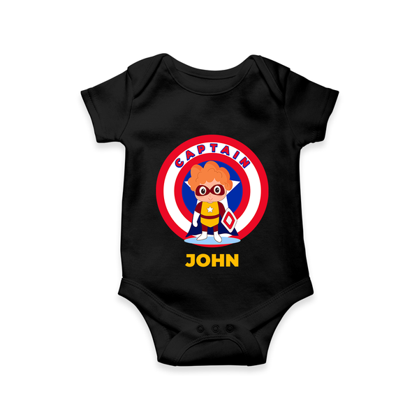 Little Captain America Romper | Personalized Romper for Baby Heroes - BLACK - New Born (Chest 14")