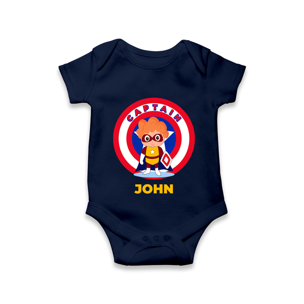 Little Captain America Romper | Personalized Romper for Baby Heroes - NAVY BLUE - New Born (Chest 14")