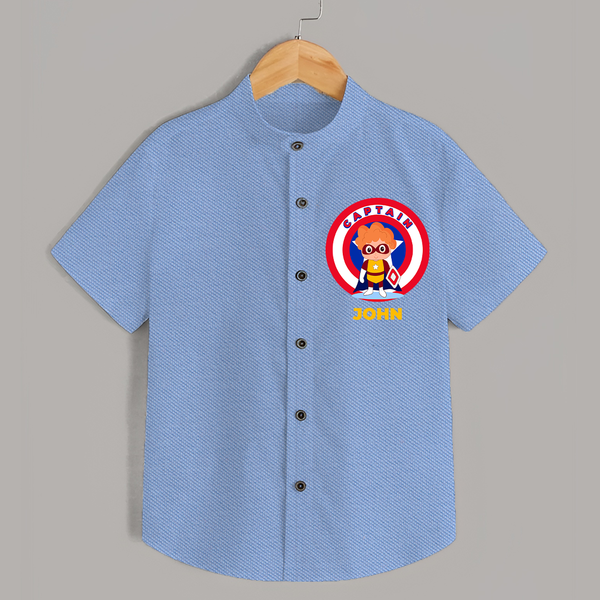 Little Captain America Shirt | Personalized Shirt for Baby Heroes - SKY BLUE - 0 - 6 Months Old (Chest 23")