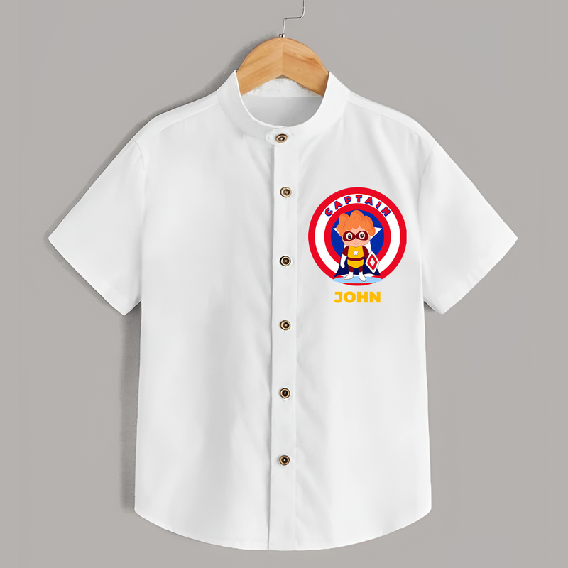 Little Captain America Shirt | Personalized Shirt for Baby Heroes - WHITE - 0 - 6 Months Old (Chest 23")