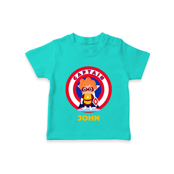 Little Captain America T-Shirt | Personalized T-Shirt for Baby Heroes - TEAL - 0-5 Months Old (Chest 17")