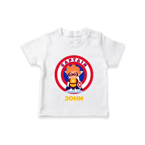 Little Captain America T-Shirt | Personalized T-Shirt for Baby Heroes - WHITE - 0-5 Months Old (Chest 17")
