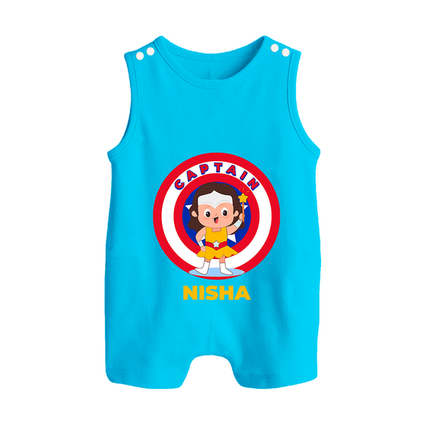 BabyÕs First Captain America Romper Suit / Sleeveless Romper | Personalized Superhero Romper Suit / Sleeveless Romper - SKY BLUE - 0 - 5 Months Old (Chest 18")