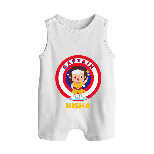 BabyÕs First Captain America Romper Suit / Sleeveless Romper | Personalized Superhero Romper Suit / Sleeveless Romper - WHITE - 0 - 5 Months Old (Chest 18")