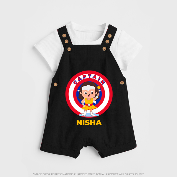 BabyÕs First Captain America Dungaree Set | Personalized Superhero Dungaree Set - BLACK - 0 - 5 Months Old (Chest 18")