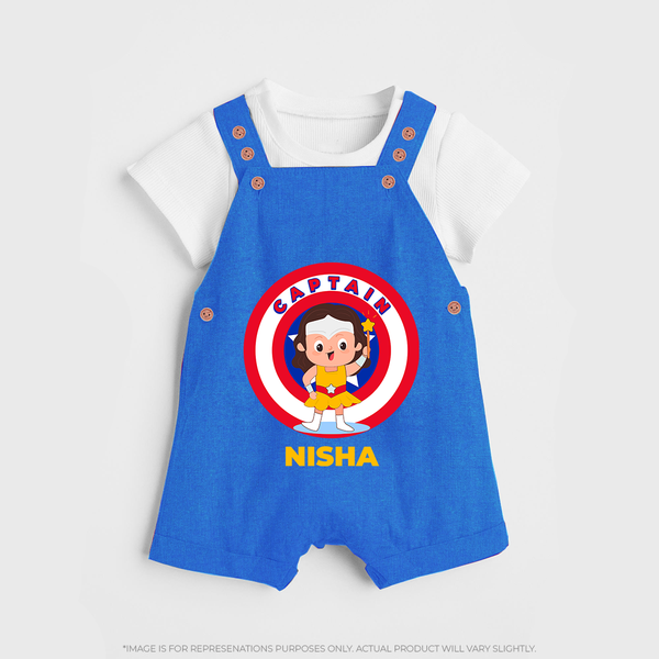 BabyÕs First Captain America Dungaree Set | Personalized Superhero Dungaree Set - COBALT BLUE - 0 - 5 Months Old (Chest 18")