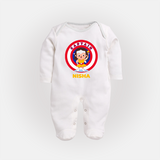 BabyÕs First Captain America Sleep Suit / Full Sleeve Bodysuit | Personalized Superhero Sleep Suit / Full Sleeve Bodysuit - WHITE - New Born (Chest 7.5")