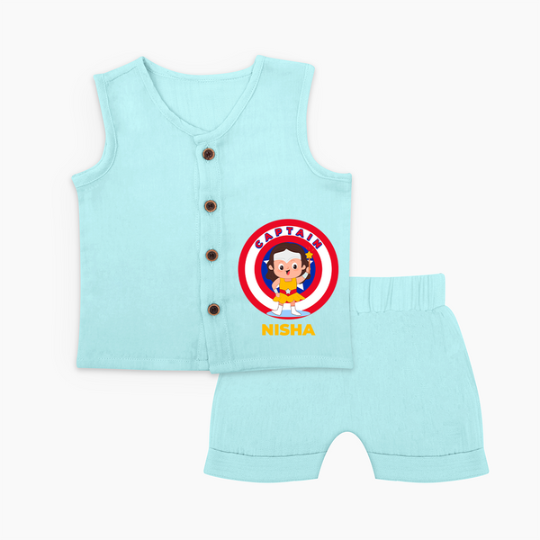 BabyÕs First Captain America Jabla Set | Personalized Superhero Jabla Set - BABY BLUE - 0 - 3 Months Old (Chest 9.8")