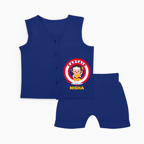 BabyÕs First Captain America Jabla Set | Personalized Superhero Jabla Set - NAVY BLUE - 0 - 3 Months Old (Chest 9.8")