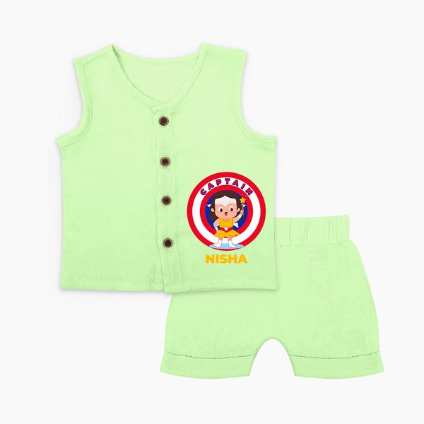 BabyÕs First Captain America Jabla Set | Personalized Superhero Jabla Set - PASTEL GREEN - 0 - 3 Months Old (Chest 9.8")
