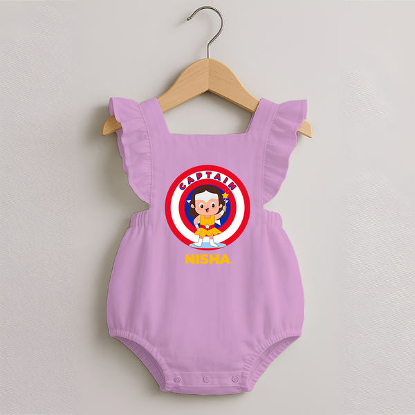 BabyÕs First Captain America Romper Frock | Personalized Superhero Romper Frock - BABY PINK - 0 - 3 Months Old (Chest 19")