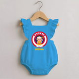 BabyÕs First Captain America Romper Frock | Personalized Superhero Romper Frock - SKY BLUE - 0 - 3 Months Old (Chest 19")