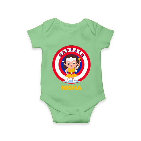 BabyÕs First Captain America Romper | Personalized Superhero Romper - GREEN - New Born (Chest 14")