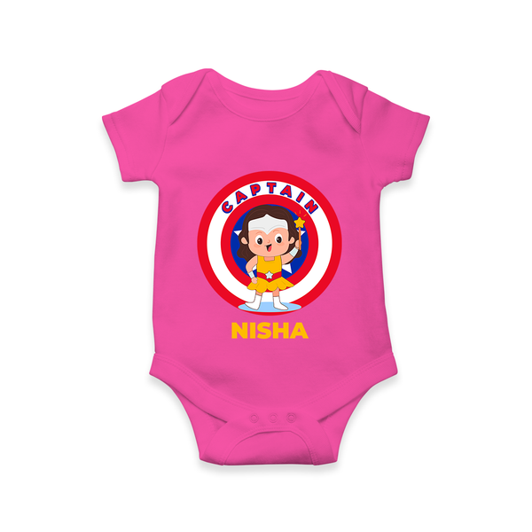 BabyÕs First Captain America Romper | Personalized Superhero Romper - HOT PINK - New Born (Chest 14")