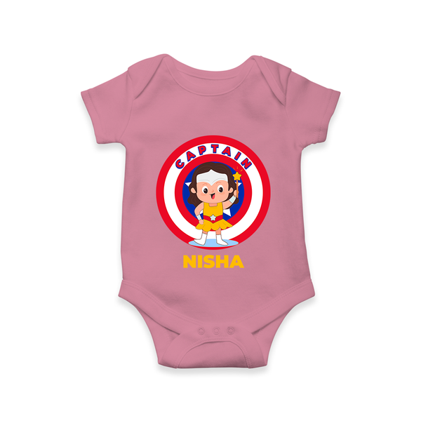 BabyÕs First Captain America Romper | Personalized Superhero Romper - ONION - New Born (Chest 14")