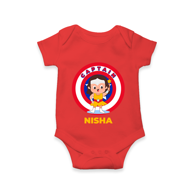 BabyÕs First Captain America Romper | Personalized Superhero Romper - RED - New Born (Chest 14")