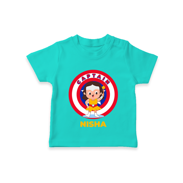 BabyÕs First Captain America T-Shirt | Personalized Superhero T-Shirt - TEAL - 0-5 Months Old (Chest 17")