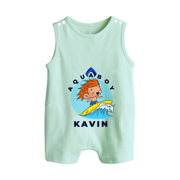 Aquaboy in Training Romper Suit / Sleeveless Romper | Personalized Baby Romper Suit / Sleeveless Romper for Little Water Heroes - MINT GREEN - 0 - 5 Months Old (Chest 18")