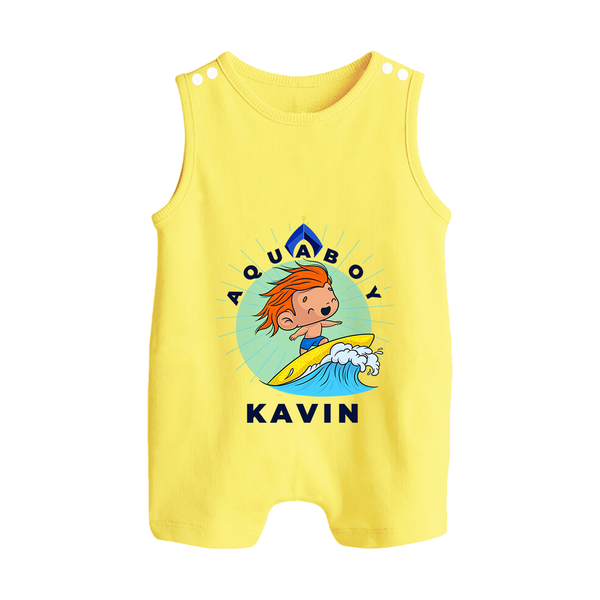 Aquaboy in Training Romper Suit / Sleeveless Romper | Personalized Baby Romper Suit / Sleeveless Romper for Little Water Heroes - PASTEL YELLOW - 0 - 5 Months Old (Chest 18")