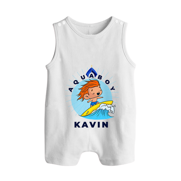 Aquaboy in Training Romper Suit / Sleeveless Romper | Personalized Baby Romper Suit / Sleeveless Romper for Little Water Heroes - WHITE - 0 - 5 Months Old (Chest 18")