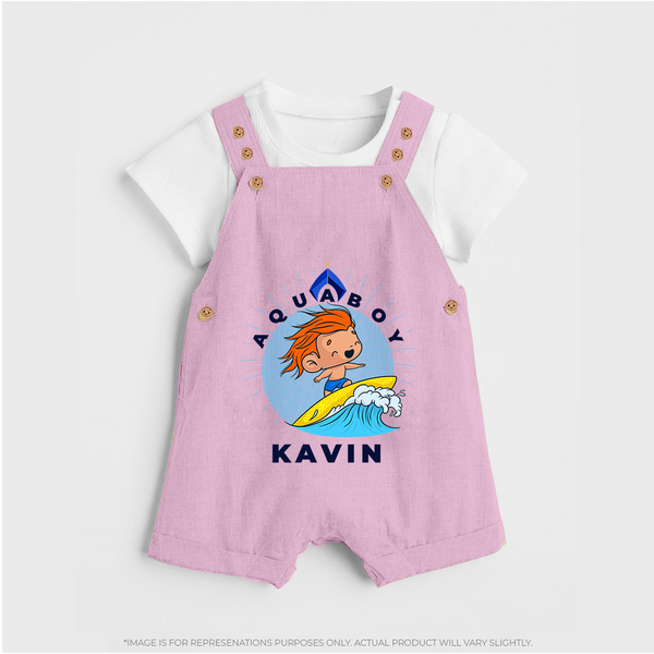 Aquaboy in Training Dungaree Set | Personalized Baby Dungaree Set for Little Water Heroes - BABY PINK - 0 - 5 Months Old (Chest 18")